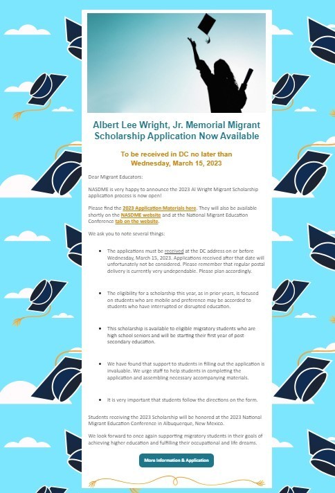 The Albert Lee Wright, Jr. Memorial Migrant Scholarship