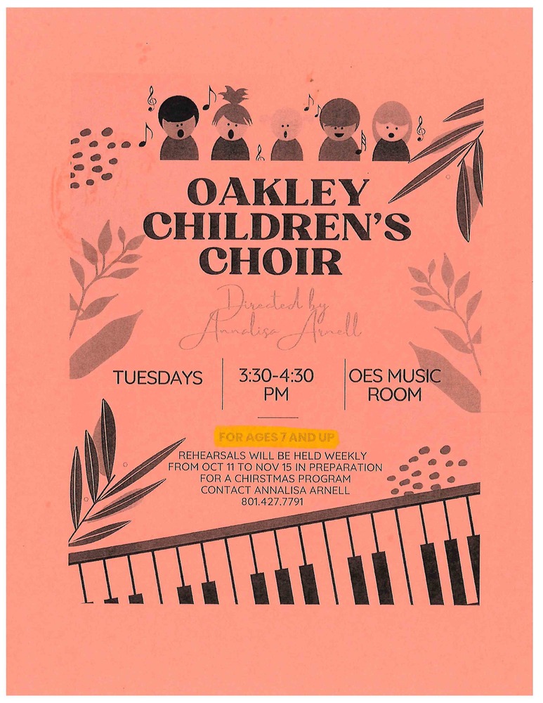 Children's Choir 3:30 Tuesdays Oct 11 - Nov 15