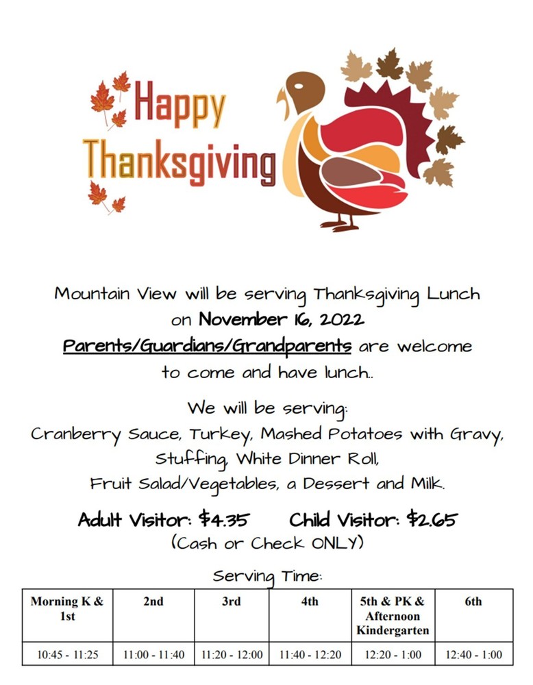Thanksgiving Lunch at Mountain View November 16