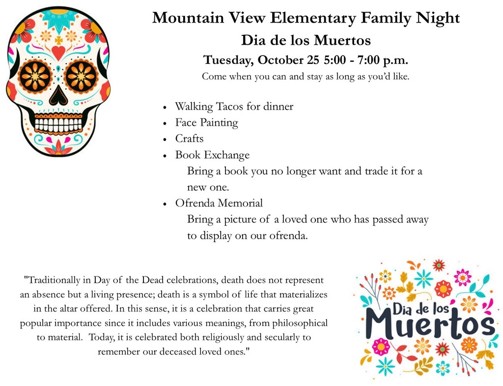 Mountain View Family Night October 25 5:00 - 7:00 p.m.