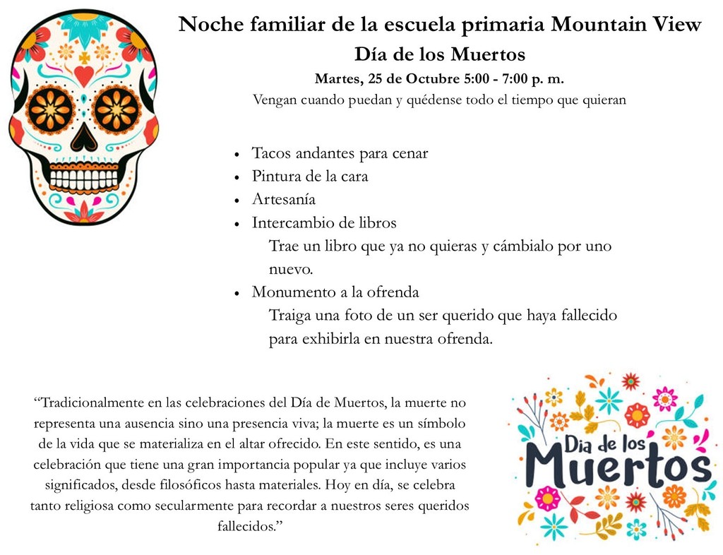 Mountain View Family  Night October 25 5:00-7:00 p.m.